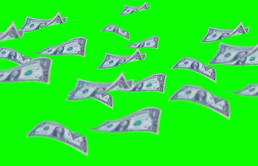 Money Dollar Flying on green screen