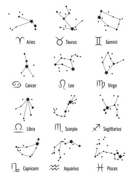 Zodiac signs horoscope symbols astrology icons - stars zodiacal constellations isolated on white background