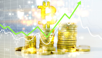 Bitcoin symbol and  Financial graph background. Digital currency, Financial