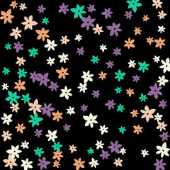 Festive Background with Colorful  flowers. Feminine Pattern for Postcard, Print, Banner or Poster. Small Pretty  flowers For Party Decoration, Wedding, Birthday or Anniversary Invitation. 

