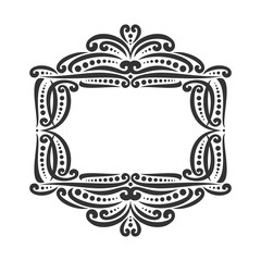 Vector decorative black frame on white, ornate decoration with flourishes for wedding invitation, vintage filigree border with curls and dots, ornament with sophisticated victorian design elements.