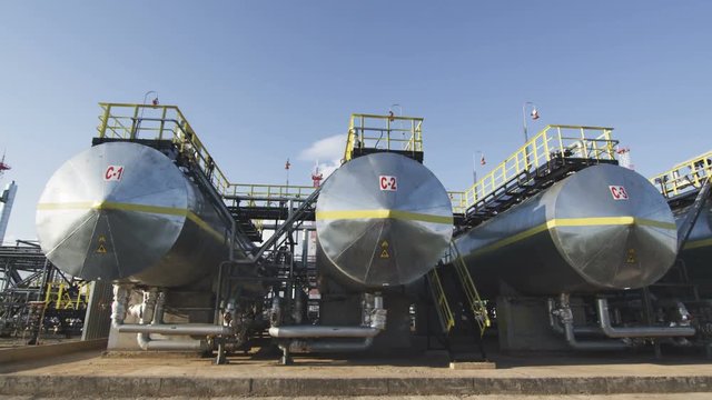 Tanks Filled with Petrol Liquid on Plant Territory