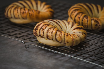 Baked white bread Taro in tray bakery.