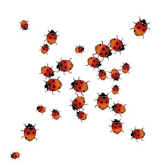 Delicate background with ladybugs. Trendy template for a postcard, stamp, banner or poster. Cute Ladybugs on a white background. Vector