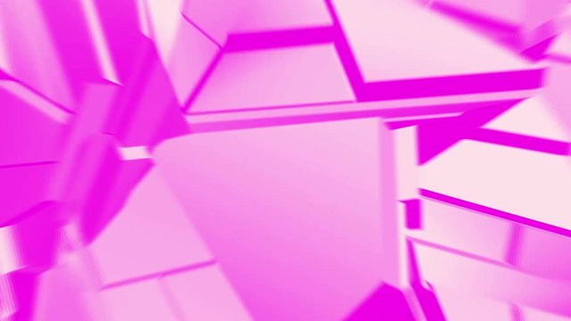 Pink abstract polygonal broken shapes fluctuate seamless loop. 3D animation.