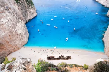 Foto op Plexiglas Navagio Beach, Zakynthos, Griekenland Navagio beach with shipwreck on Zakynthos island in Greece