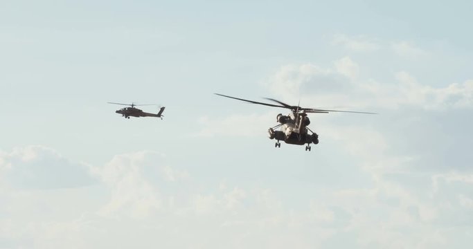 Military helicopter in combat flight