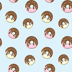Vector Seamless Pattern with glazed donuts. Color illustration of chocolate, glazed donuts.