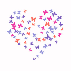 Spring Background with Colorful Butterflies. Simple Feminine Pattern for Card, Invitation, Print. Trendy Decoration with Beautiful Butterfly Silhouettes. Vector Background with Moth