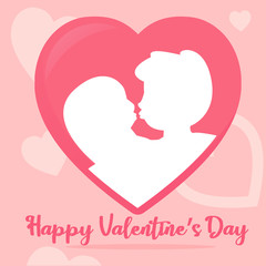 Valentine'day kiss in heart vector with pink background