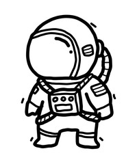 astronaut / cartoon vector and illustration, black and white, hand drawn, sketch style, isolated on white background.