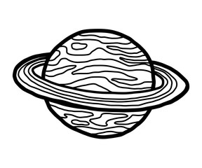 Saturn / cartoon vector and illustration, black and white, hand drawn, sketch style, isolated on white background.