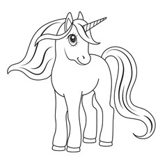 Sketch of a unicorn for coloring, on a white background. © gossip7