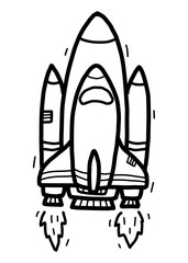 space rocket / cartoon vector and illustration, black and white, hand drawn, sketch style, isolated on white background.