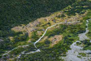 Top view of track way in Mt Cook natinal park (Muller hut track)