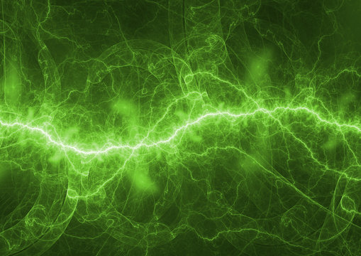 Green electrical lightning, power and plasma background