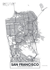 Vector poster map city San Francisco