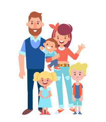 Parents with children. Cartoon style, flat vector illustration.