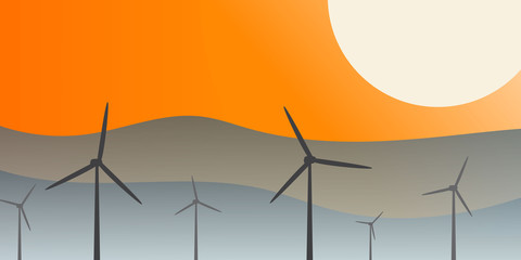 wind farms against the sunset
