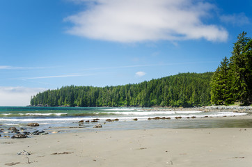 Sandy Beach on the West Coast of Vancouver Island on a Clear Summer Day. British Columbia, Canada.