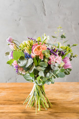 spring bouquet on wood board