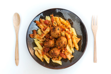 tasty penne with Meat ball and tomato sauce