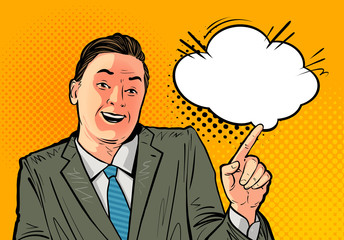 Happy businessman or boss. Business concept. Cartoon vector illustration, drawn in pop art retro comic style
