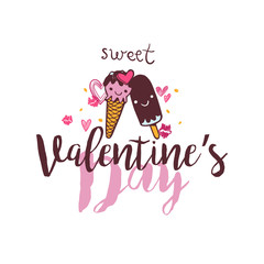 Valentines Day Lettering Card with ice cream in love.