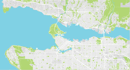 Urban vector city map of Vancouver, Canada - obrazy, fototapety, plakaty
