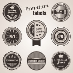 Set of labels. Premium quality labels. Round labels and icons