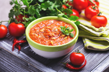 Indian Tomato Rasam with lentil, mint, cilantro and cashew