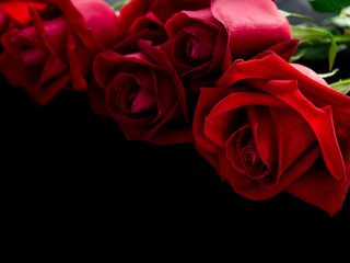 Close-up image of beautiful blooming red rose flowers bouquet on black background with copy space, Selective focus and shallow DOF, Valentine day concept