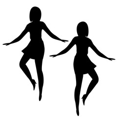 Woman is dancing. Black silhouette of a dancing girl. Vector illustration of people. Black icons isolated on white background.