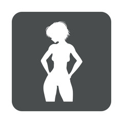 Icono plano silueta chica desnuda de pie en cuadrado gris