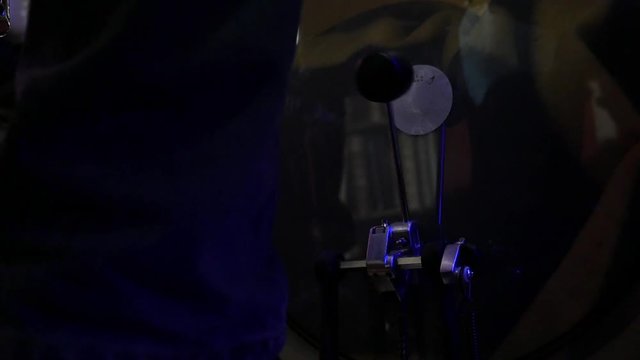 kick pedal bass drum jazz drummer performing on stage close-up