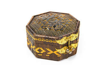The wooden box is placed on a white background.
