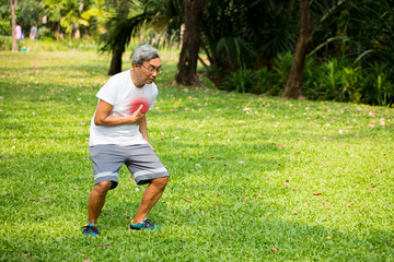 Painful senior man with pain on heart, heart attack