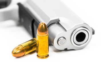 The gun and ammunition, put on white background