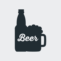 Icono plano Beer en jarra y botella en fondo gris