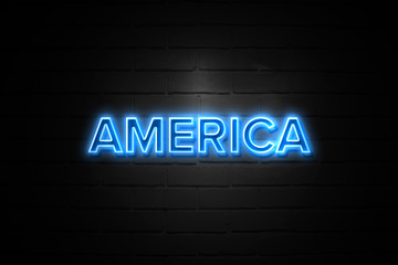 America  neon Sign on brickwall