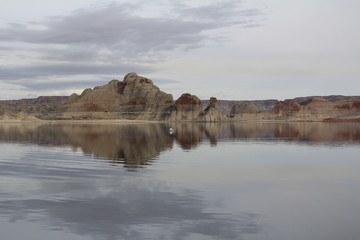 Reflection the rock in the lake in Utah