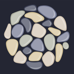 Sea pebbles are located in a circle. Abstract vector illustration.