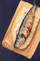 griiled sardine on bread