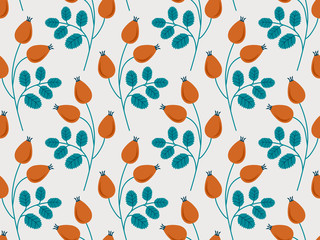seamless pattern with rose hip branches