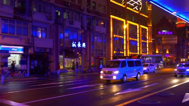 night illuminated shanghai city traffic street panorama 4k china
