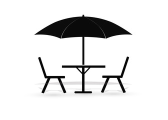 Icon of street cafe - table, chairs and parasol