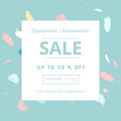 Trendy Sale Banner Design with different hand drawn organic shapes and textures. Social Media Cute backdrop for advertising, web design, posters, invitations, greeting cards, birthday, anniversary