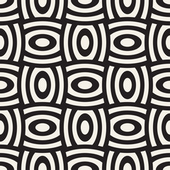 Vector geometric seamless pattern with curved shapes grid. Abstract monochrome rounded lattice texture. Modern textile background design