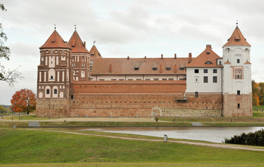 Medieval Mirsky Castle Complex. Autumn. Belarus. Unesco world heritage site.