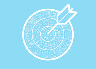 Business mission vector symbol filled with small icons isolated on light blue background.